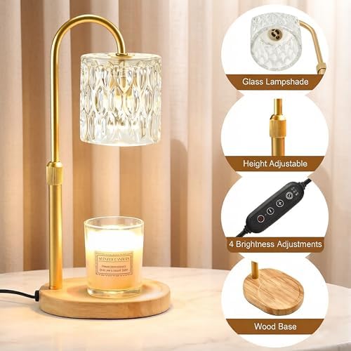 Dreamholder Electric Candle Warmer Lamp with Timer, Dimmable Candle Lamp with Adjustable Height, Wax Melter for Jar Candles Wood Base Floral Home Decor Gifts for Women Mom, Natural Wood - Image 6