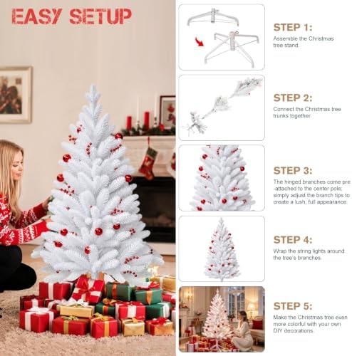 4ft White Artificial Christmas Tree, Small Pre-Lit Christmas Tree - Image 4