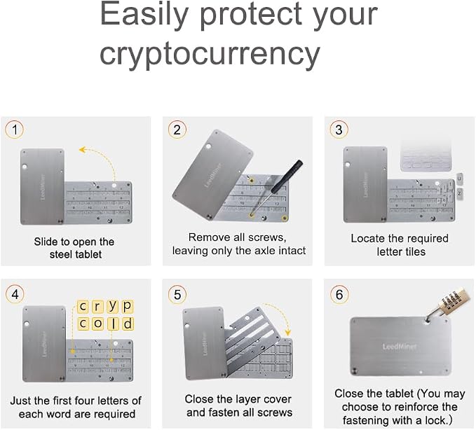 Seed Phrase Storage,Crypto Seed Backup 4 Plates Letter 24 Words Bitcoin Crypto Seed Metal Plate, Compatible with BIP39 Hardware Wallets, Ledger, KeepKey, Trezor