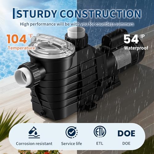 Pool Pump Above Ground/Inground, 2.5 HP Self Priming Swimming Pool Pump, 115V/230V Dual Voltage Single Speed Pumps with Strainer Basket, 100 GPM Heavy-Duty Pump for Swimming Pools, Spas, Hot Tub