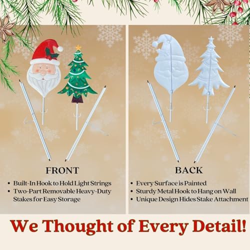Clovers Garden Metal Christmas Tree and Santa Yard Stakes (Set of 2) and Light Stringers (Set of 2) for Outdoor, Indoor, Lawns, Walkways, Planters or Wall Decor - Image 4