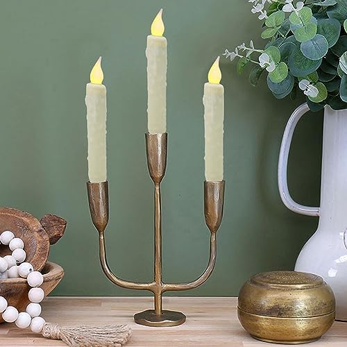 CVHOMEDECO. Real Wax Hand Dipped Battery Operated LED Timer Taper Candles Country Primitive Flameless Lights Décor, 6-3/4 Inch, Ivory, 3 PCS in a Package - Image 2