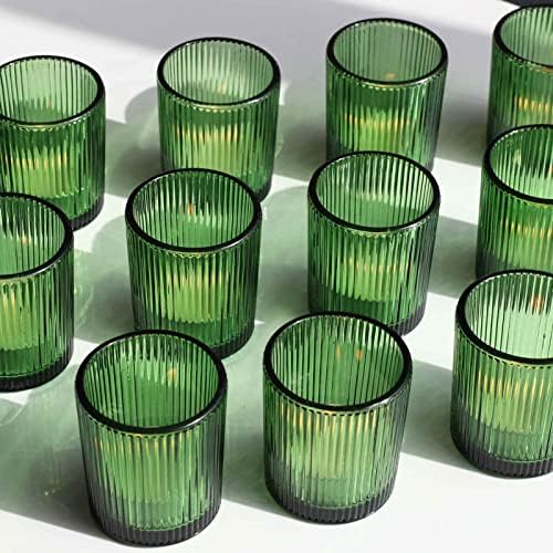 VOHO Green Votive Candle Holders Set of 24, Ribbed Glass Candle Holder - Image 7