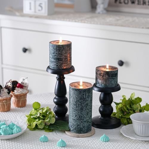 3x4 Inch Dark Green Pillar Candles Set of 3 - Hand-Poured Unscented Candles, Long Clean Burning, Dusty Sage Candle, Smokeless Dripless Candle for Dinner Table, Wedding, Home, Rustic Decor - Image 5