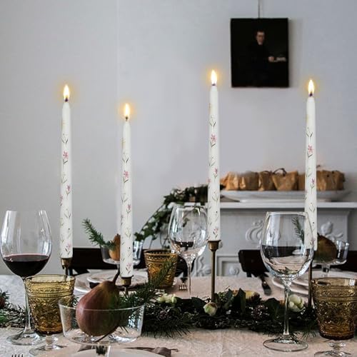 2 Pack White Iris Printed Taper Candles - Floral Decoration Candle 10 Inch Tall Candlestick Smokeless Ideal for Weddings Home Party Holiday Dinner - Image 5