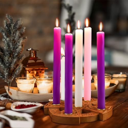 Nitial Christmas Advent 5 Candles Holder Wood Ring Shaped with Celtic Knot Nativity Candleholder for Xmas Home Church Prayer Party Table Centerpiece Decor Elegant Christian Religious Gifts - Image 4