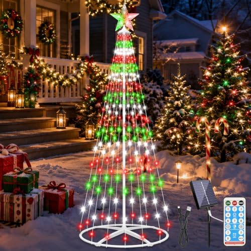 Outdoor Solar Christmas Tree Lights, 4FT Lighted Artificial Cone Tree by Forlivese