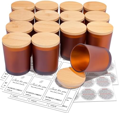 CONNOO 15-Pack 7oz Fall Amber Candle Jars with Bamboo Lids by CONNOO