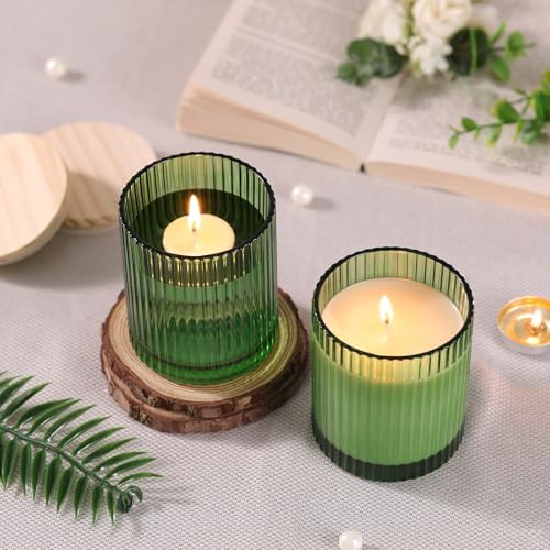 Green Candle Jars with Lids, 8-Pack 12oz Ribbed Glass Candle Containers - Image 5