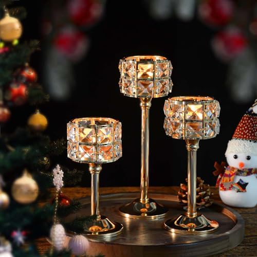 Crystal Metal Candle Holder, Square Crystal Beads Bling Tea Light Candlestick, Tall Votive Candelabra Elegant Centerpiece for Table Wedding Decoration, Home Decor (Gold, 4 Set (12pcs) - Image 7