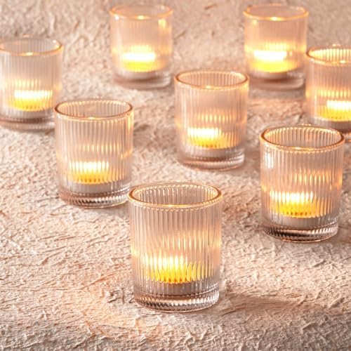Homemory 12 Pcs Glass Votive Candle Holders, Clear Tealight Candle Holder, Vintage Candle Holders Bulk for Table Centerpieces, Christmas, Baby Shower, Birthday, Wedding by Homemory