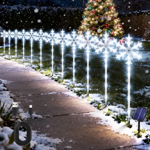 204 LEDs Solar Christmas Snowflake Pathway Lights Outdoor, 12 Pack by AOUNQ