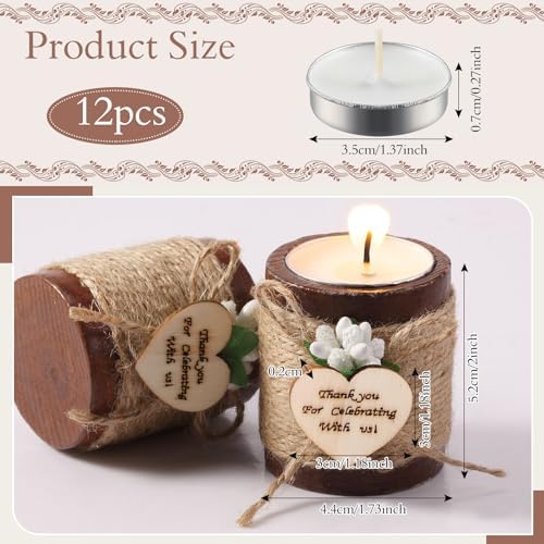Treela 12 Pcs Wood Tealight Candle Holders Wedding Favors, Brown - Image 2