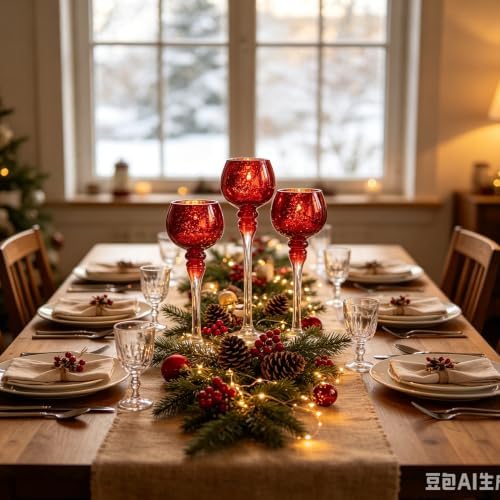 Hosley Set of 3 Crackle Red Glass Tealight Holders - 12 Inch, 10 Inch, 9 Inch Ideal for Weddings Special Events Parties Also Makes a Great Gift - Image 6