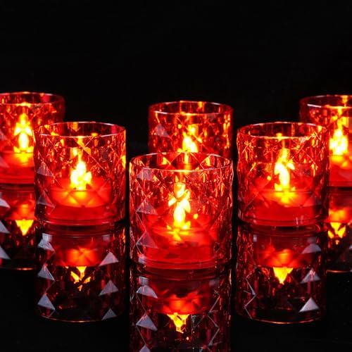 Homemory 2" Red Acrylic Votive Candle & Holders with Auto Timer, 6 Pack by Homemory