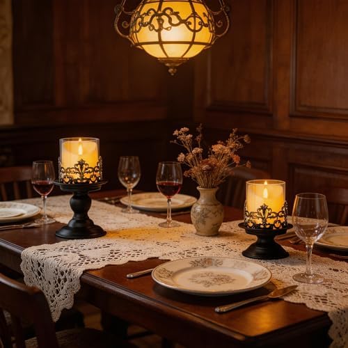 2 PCS Hurricane Candle Holder with Glass Sleeve, Gothic Metal Vintage Candle Holders, Large Table Centerpieces Candle Stand for Weddings and Events, Black, S+S - Image 6