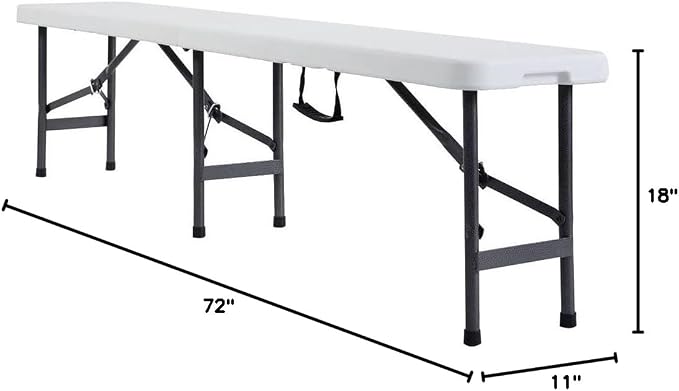 VINGLI 6 feet Plastic Folding Bench,Portable in/Outdoor Picnic Party Camping Dining Seat, Garden Soccer Multipurpose Entertaining Activities, Smooth HDPE Tabletop (1, White, 6ft)