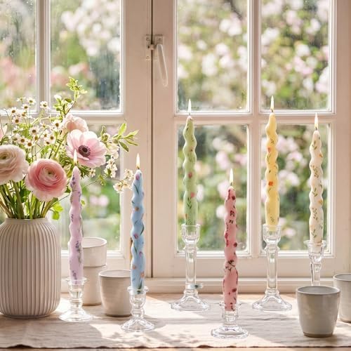 6pcs Pastel Floral Spiral Taper Candle 7.1" Flower Twisted Candlestick - Image 5