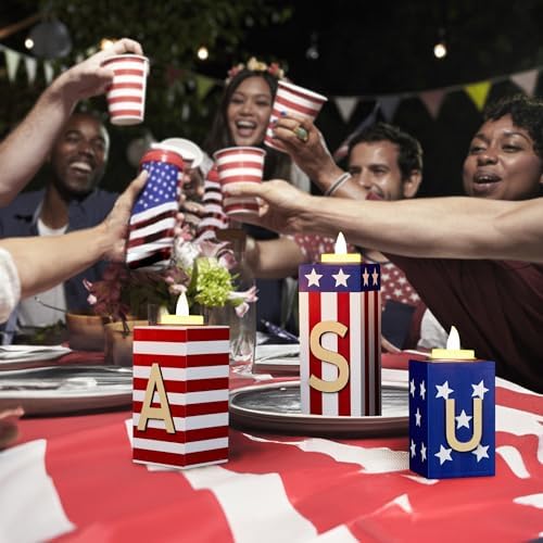 BlcTec 4th of July Decorations, 3 PCS Patriotic Wood Candle Holders with Tea Lights, Rustic Farmhouse Centerpieces for Home, Tiered Tray, Tabletop, Mantel, Office, Porch, Memorial Day, July 4th Décor - Image 7