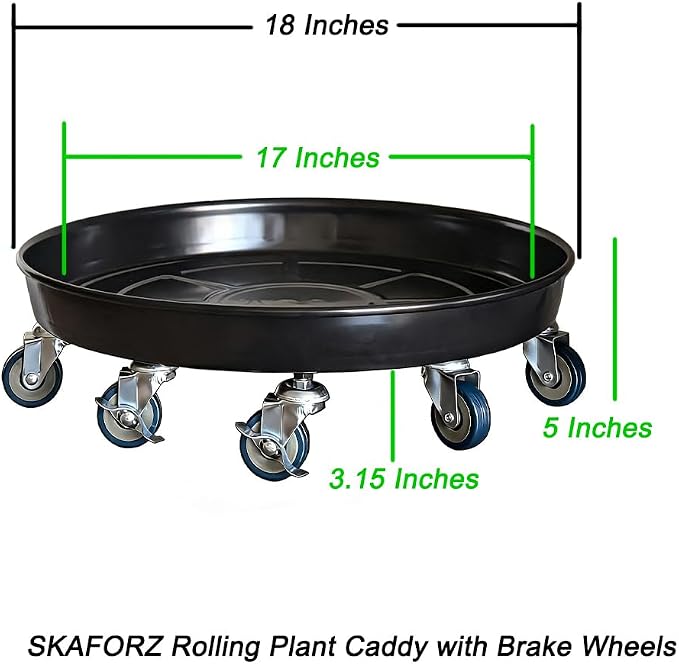 Rolling Planter Caddy(470lbs Capacity), Heavy Duty Metal Plant Stand with Brake Wheels Plant Dolly Mover Plant Pot Tray Saucer for Indoor Outdoor 18 Inches Black