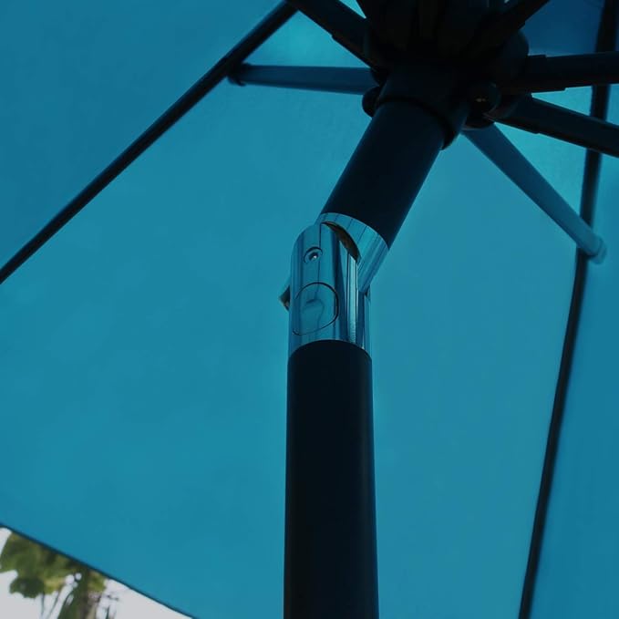 Sunnyglade 9' Solar LED Lighted Patio Umbrella with 8 Ribs/Tilt Adjustment and Crank Lift System (Teal Blue)