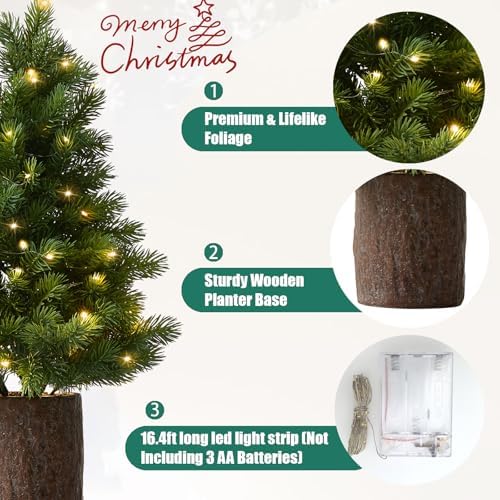 19.7" Table Top Artificial Christmas Tree with Wooden Style Pot - Image 3