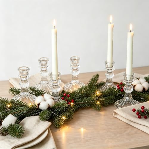 6 Pack Glass Taper Candlestick Holders, Clear Candlestick Holders, 4" H Stripe Crystal Candle Holders Decorative Candle Stand Centerpiece for Wedding, Festival, Dinning Party Table Decor - Image 6