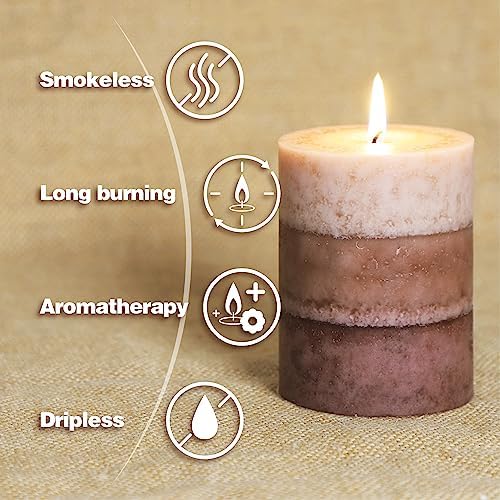 Coffee Pillar Candles, Aromatherapy Scented Candles, 35+ Hours Burn Long Lasting, Set of 3 Tall 3x4 Inch Dripless Pillar Candle, for Wedding and Home Décor - Image 3
