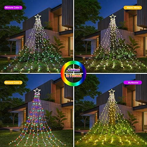 Outdoor Christmas Decorations Star String Lights, 320 LED 11.5 ft Waterfall Tree Lights with 8 Lighting Modes Christmas Star Lights for Indoor Outdoor Yard Home Festival Party Xmas New Year Decor - Image 2