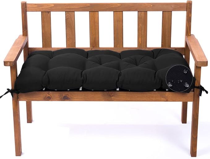 Outdoor Bench Cushion, Waterproof Swing Cushion Bench Seat Cushion, Swing Chair Replacement Seat Pads Cushion Pillow for Lounger Garden Furniture Patio Metal Wooden Bench (Black, 59x20in)