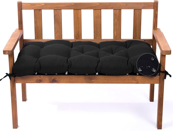 Outdoor Bench Cushion, Waterproof Swing Cushion Bench Seat Cushion, Swing Chair Replacement Seat Pads Cushion Pillow for Lounger Garden Furniture Patio Metal Wooden Bench (Black, 39.37x20in)