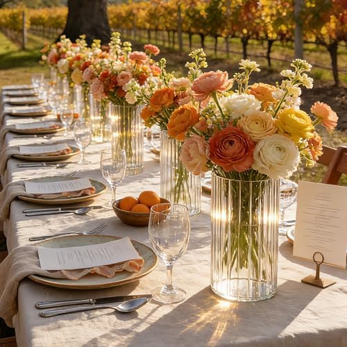 12pcs Stripe Glass Cylinder Vases for Centerpieces, 6 Inch Tall Flower Vase for Wedding Decorations, Hurricane Vases Floating Candle Holder for Table Centerpiece Wedding Home Décor - Image 7