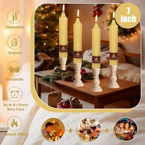 Beeswax Taper Candles 7 inch Beeswax Taper Candlesticks 4 PCS Short Candlesticks Smokeless Tapered Candle for Home Dinner Party Decoration - 8 Hour Burn Time - Image 5
