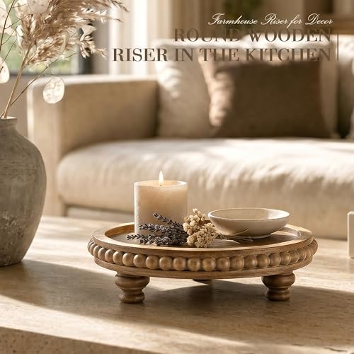EOSAHR Beaded Wood Riser, Farmhouse Pedestal Stand for Home Decor, Brown - Image 4