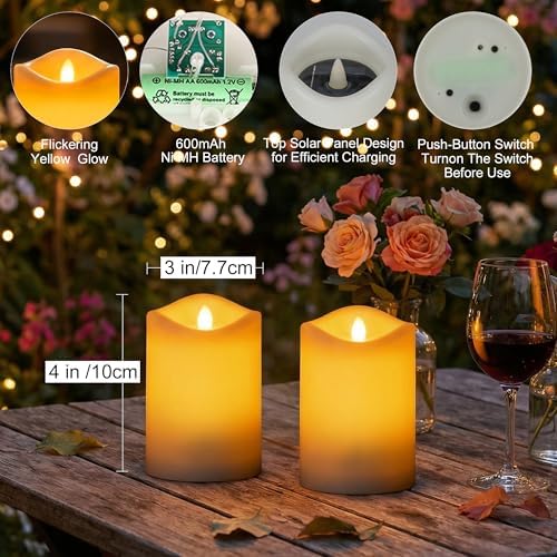 Livinlarge Solar Candles Outdoor Waterproof,6pcs 3"x4" Solar Flamele Candle - Image 3