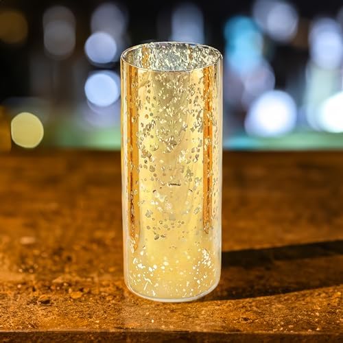 WGVI Hurricane Candle Holder Sleeve, W: 4", Ht: 10", Gold Speckled Glass Cylinder Open Both Ends, Chimney Tube Shade, 6 Piece - Image 3