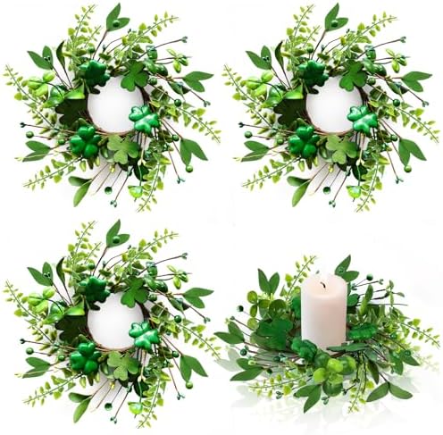 Pillar Candle Ring Wreaths Mini Purple Lavender Table Centerpieces Wreath 9 Inch Wreath for Cabinets Artificial Farmhouse Lavender Wreaths for Front Door Porch Wall Window (4, St.Patrick-1) by Unknown
