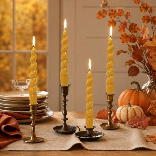 7.5 Inches Spiral Taper Candles Colorful Twisted Candle Dripless Long Candles, Handmade Candlesticks for Wedding Dinner Decor, Set of 4(Mustard Yellow) - Image 6