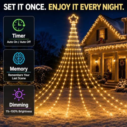 23FT Smart Outdoor Christmas Decorations, 335 LED RGB Star Waterfall Lights - Image 6
