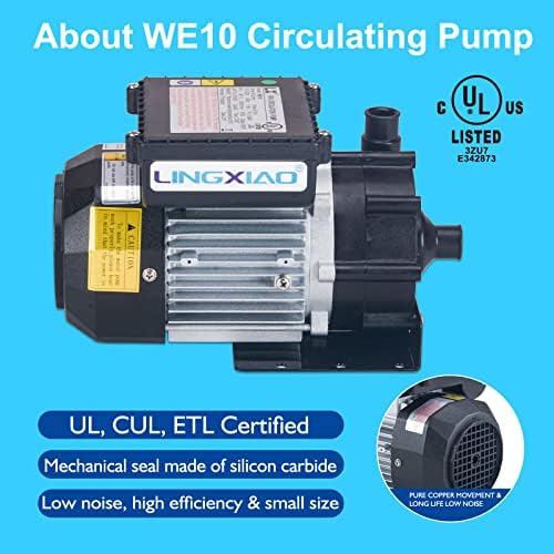 WE10 SPA Circulation Pump, Hot Tub Circulation Pump 230 Volts, 0.25HP, 3/4" Port Compatible with OEM E5/E10- Model: WE10(230V)