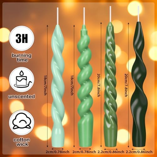 Nuanchu 4 Pcs Twisted Taper Candles,7.87 Inch,Pure,Sage Green2 - Image 2