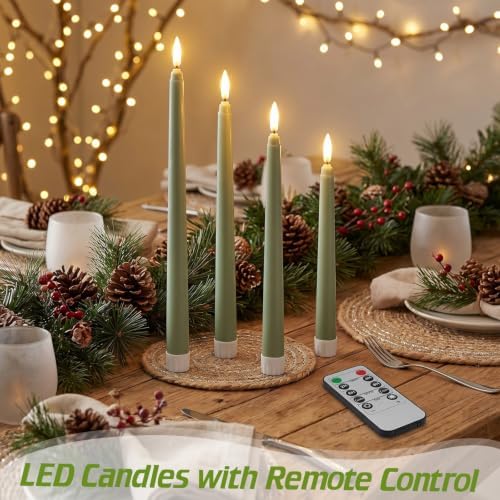 Rossesay 16 Pcs Sage Green Flameless Taper Candle with Remote Timer - Image 6