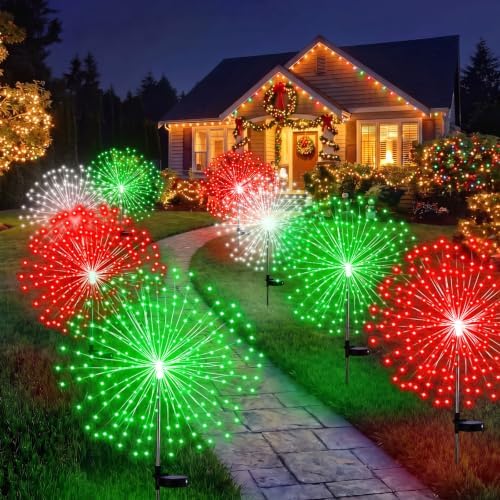 Tujoe 12 Pcs Christmas Solar Firework Stake Lights 180 LED 8 Modes by Tujoe