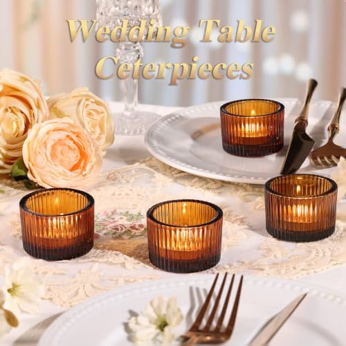 12 Pack Tealight Amber Candle Holders, Votive Tea Light Candle Holder - Image 3