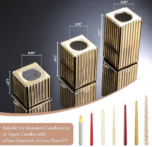 LETINE 12pcs Gold Vertical Stripe Glass Candlestick Holders - Chic Taper Candle Sticks Holder Set for Elegant Dining & Home Decor - Ideal for Christmas, Halloween, Thanksgiving - Image 2