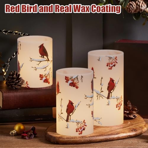 Red Bird LED Glass Flameless Candles Battery Operated Remote - Image 3