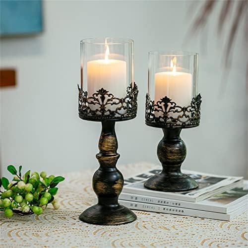 Sziqiqi Black Pillar Candle Holders: Gothic Metal Hurricane Candle Holders - Image 3