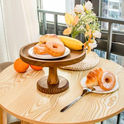 Wood Cake Stands Riser Rustic Round Vintage Candle Stand Holder 9 Inch - Image 3