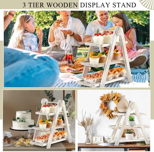 Beeveer 3 Tier Wooden Cupcake Stand Ladder Party Dessert Serving Tray - Image 6