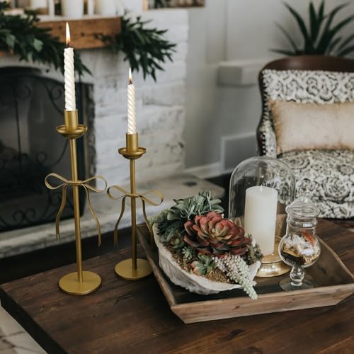 Gold Bow Taper Candle Holders Set of 2 Decorative Candle Stand - Image 6